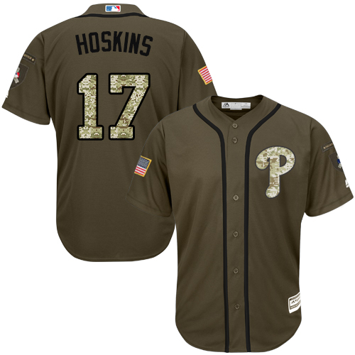 Phillies #17 Rhys Hoskins Green Salute to Service Stitched MLB Jersey